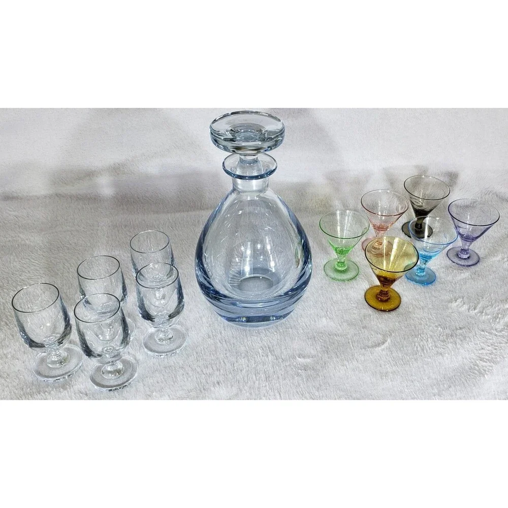 Vintage SIGNED Strombergshyttan Swedish Decanter w/Stopper & 11 Cordials